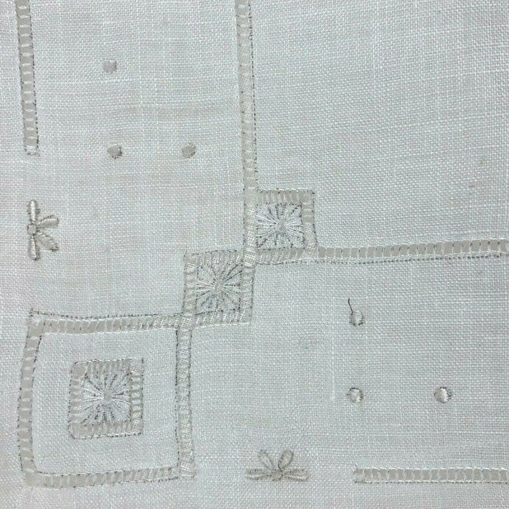 Vintage White Handkerchief Hanky With Geometric Floral Design Around The Edges